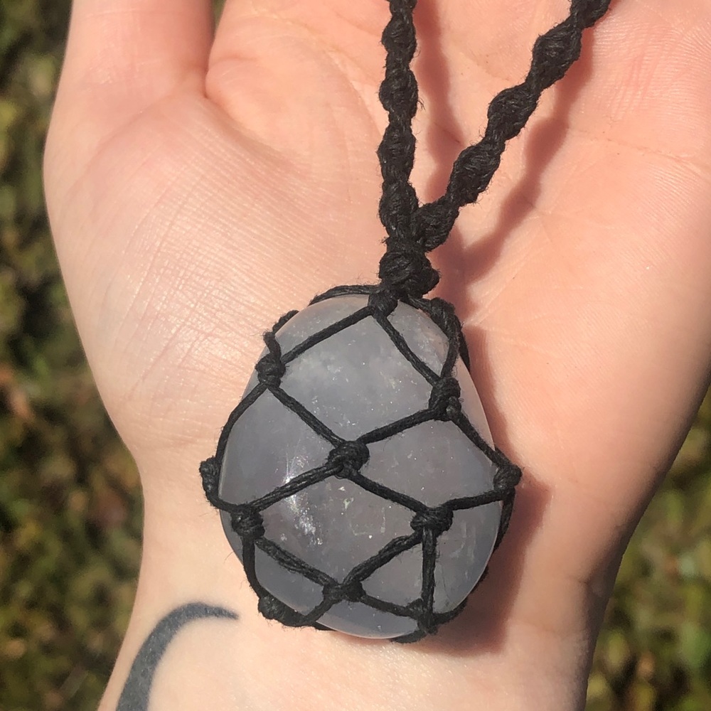 Celestite Chunky Macrame Necklace - image 3